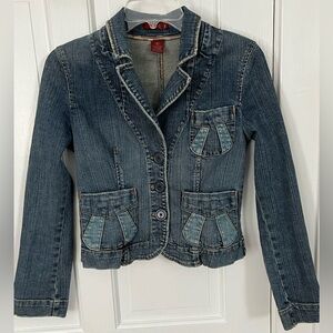 Gadzooks Vintage Jean Denim Jacket Blazer Style Size Small two tone pockets